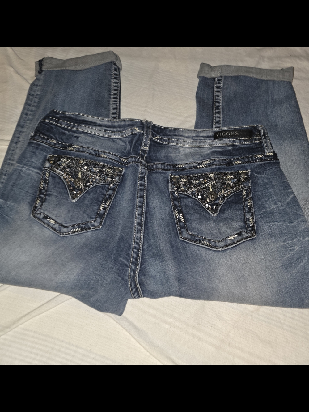 Vigoss Women's Blue Capri Jeans  Embellished Back Pockets Size 18
